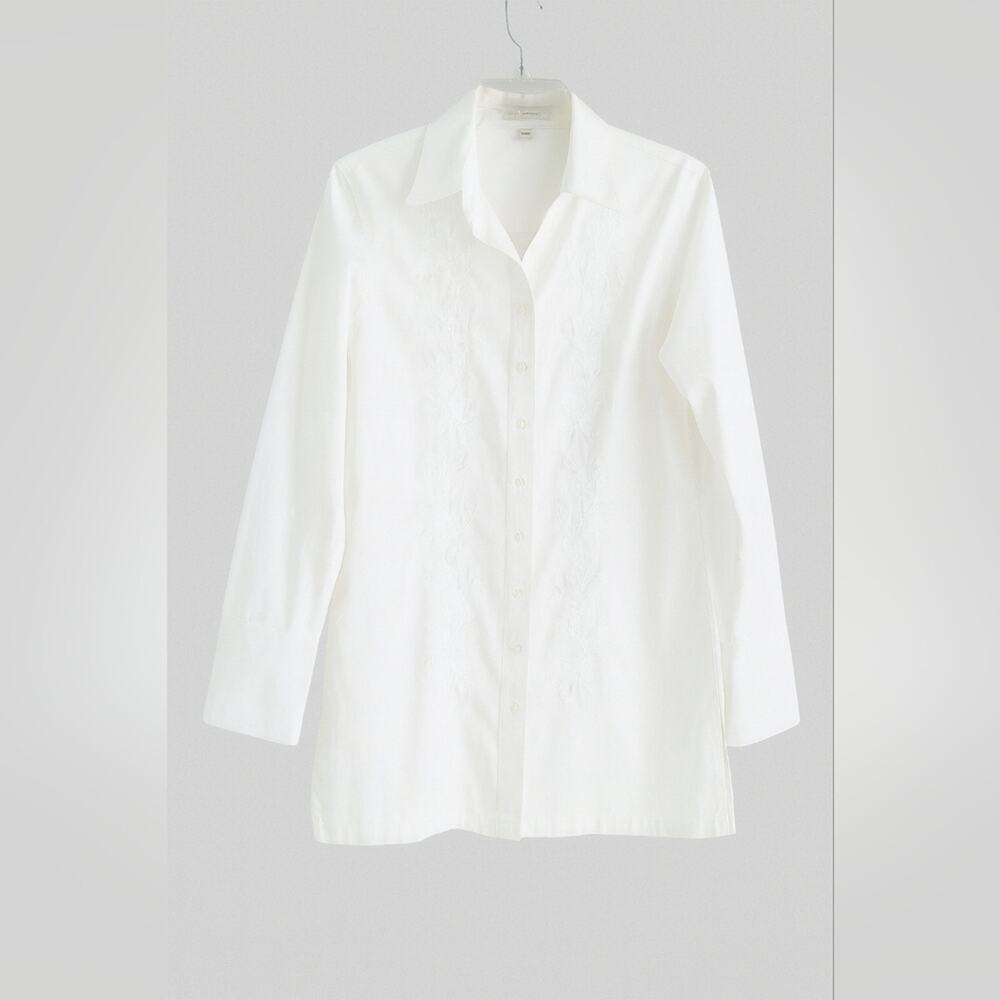 Coldwater Creek White Embroidered Blouse Preppy Old Money Career Academia - Picture 3 of 7